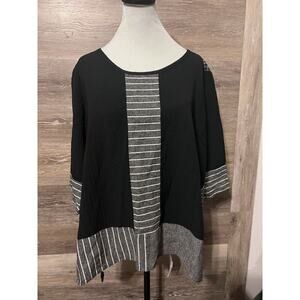 Soft Surroundings Blouse Top Black Plaid Checkers Sz L Striped Tunic